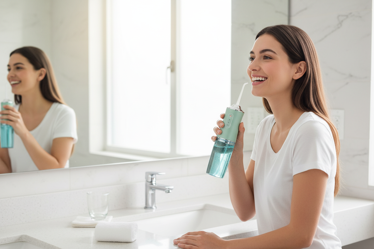 Person Using Water Flosser